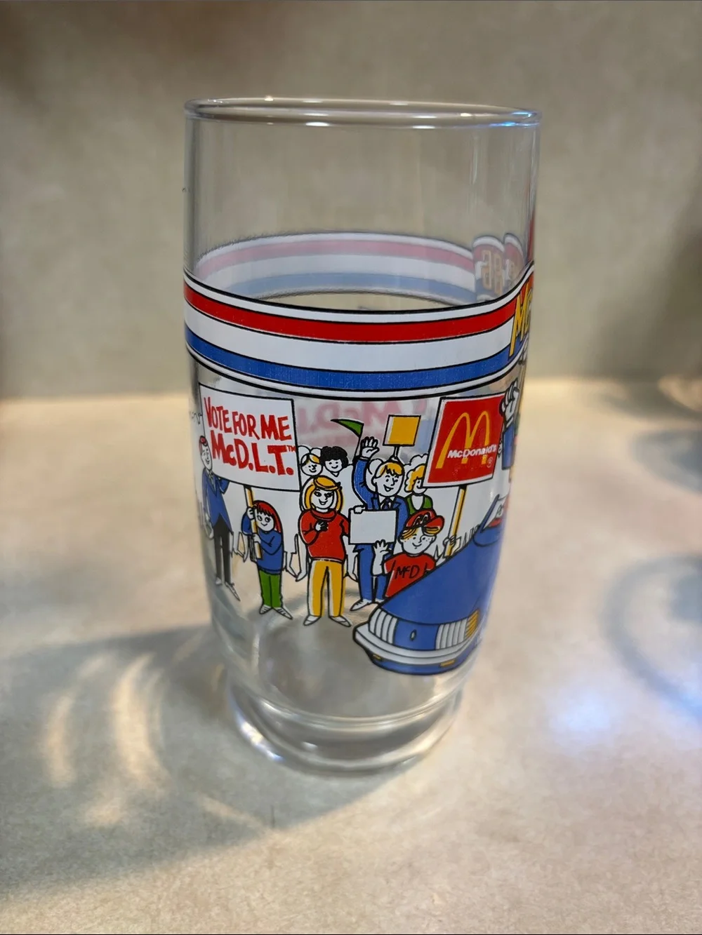 1986 Vintage McVote McD.L.T. Burger of Year McDonalds Election Collectable Glass